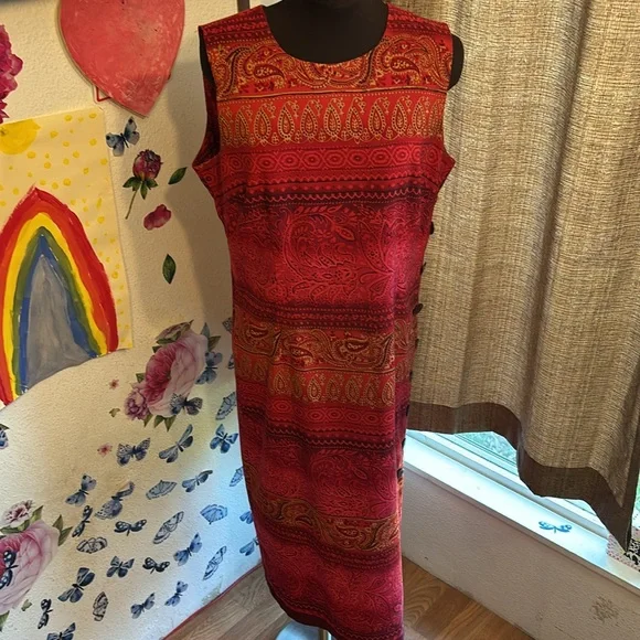 Vintage 1990’s R&K Original vibrant red and dark pink floral dress. Size 10P. - Picture 7 of 17